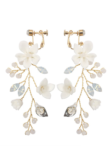 Fairy White Keramik Blume Braut Ohrclips